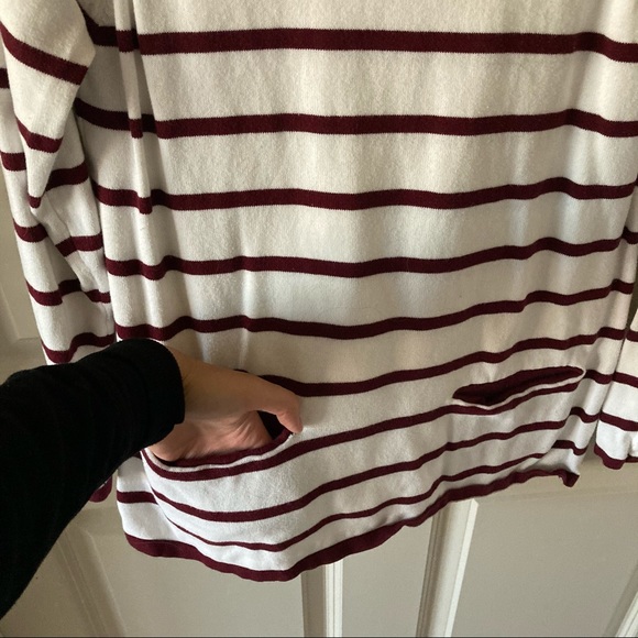 Ivory and Burgundy Striped Sweater with Pockets - Picture 3 of 4